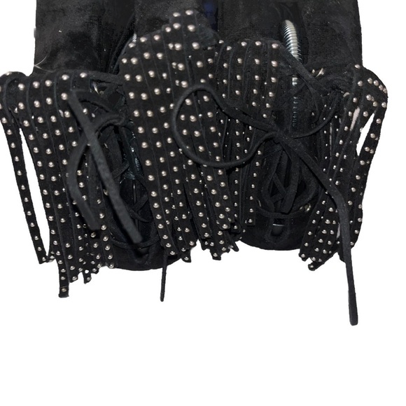 SAINT LAURENT black suede fringe studded moccasin ankle boot EU 39 US 9 boho new - Picture 7 of 10